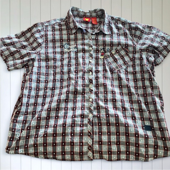 Vintage 90s Disney Mickey Mouse Original Superstar Plaid Button Top - Picture 3 of 7